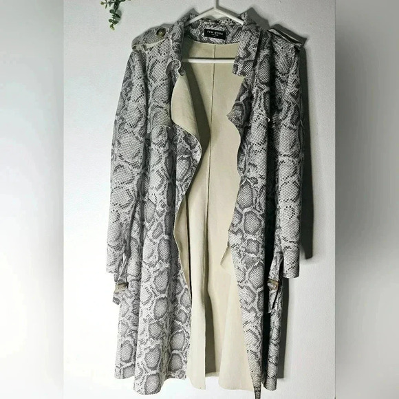 Few Moda Animal Print Trench Coat long line Jacket Sz M - Picture 2 of 8